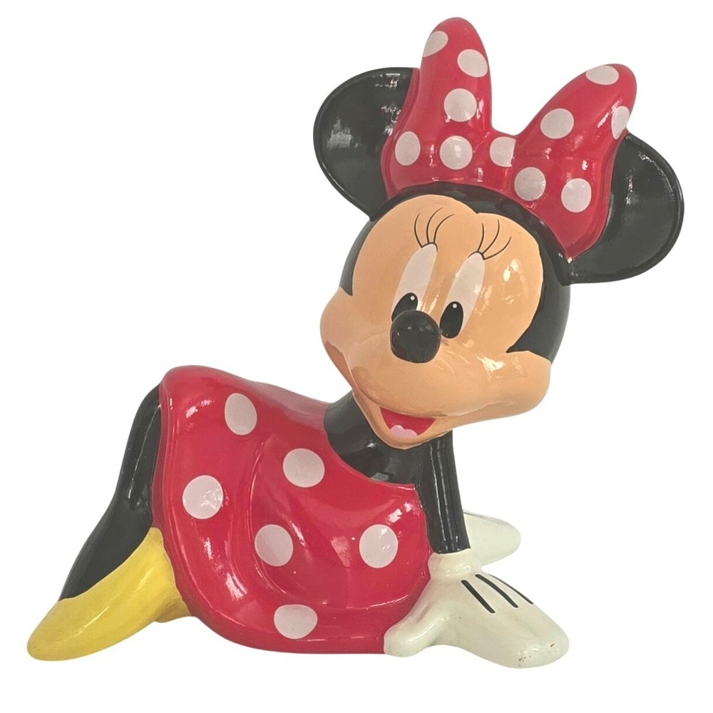 Disney Minnie‎ Mouse Ceramic Piggy Coin Bank Red Polka Dot Dress